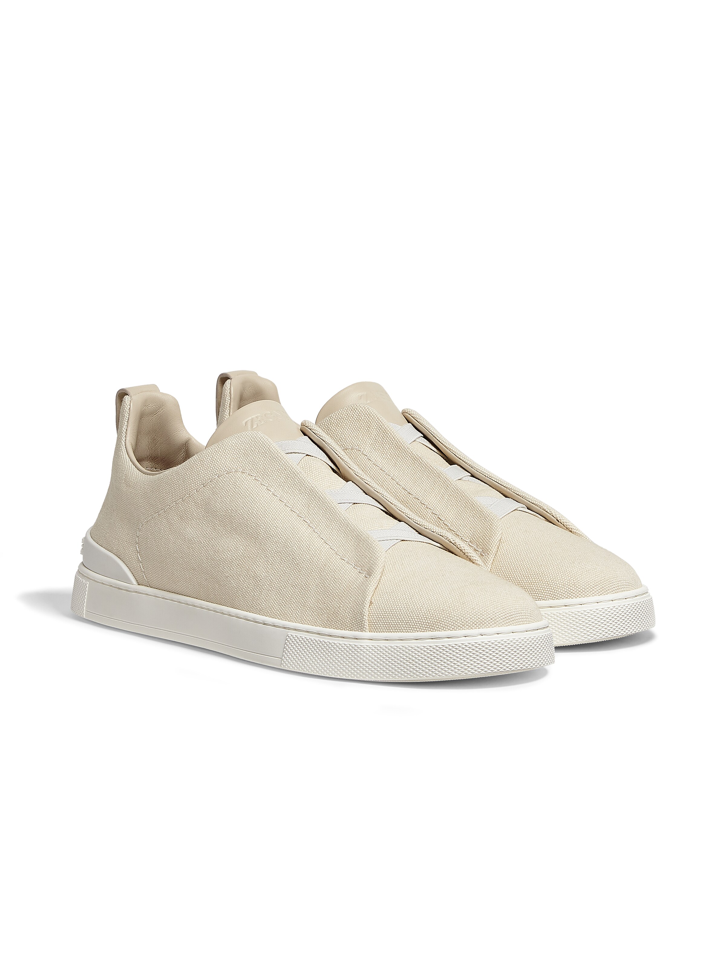 Zegna Off White Canvas Triple Stitch Low Top Sneakers