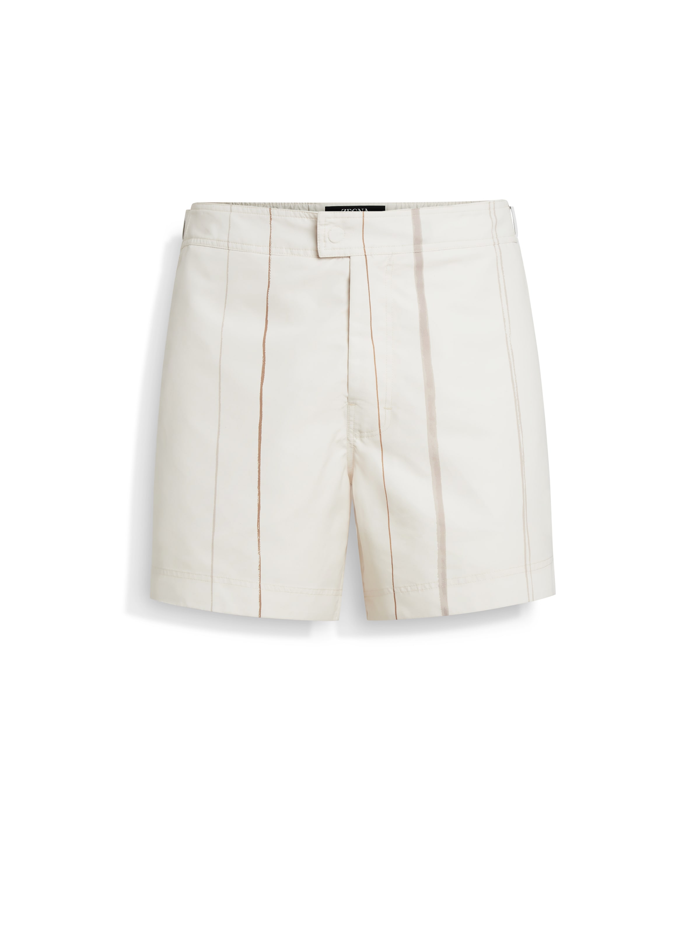 Zegna Stripe Regular Fit Swim Trunks In Beige