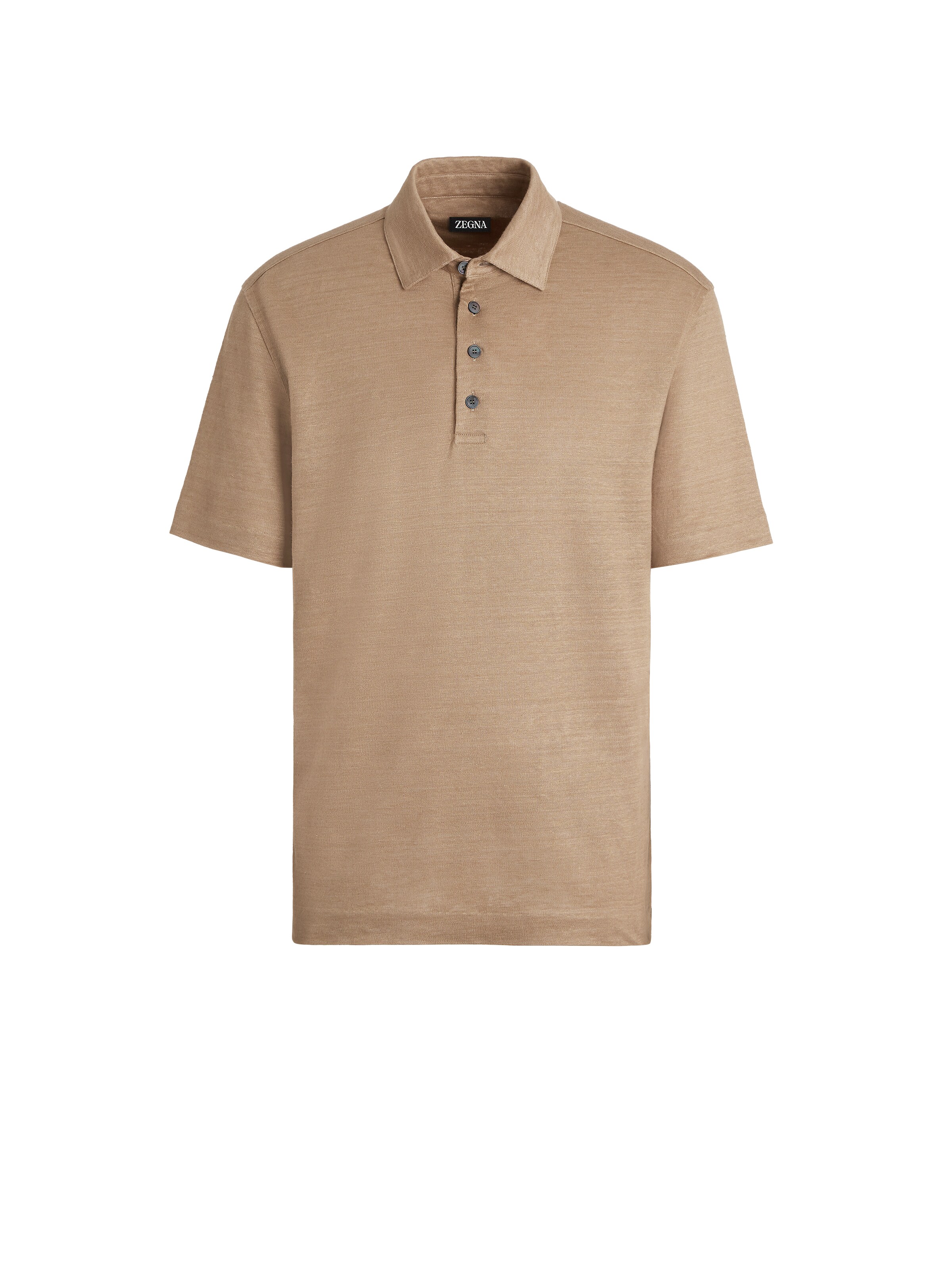 ZEGNA CAMEL PURE LINEN SHORT-SLEEVE POLO