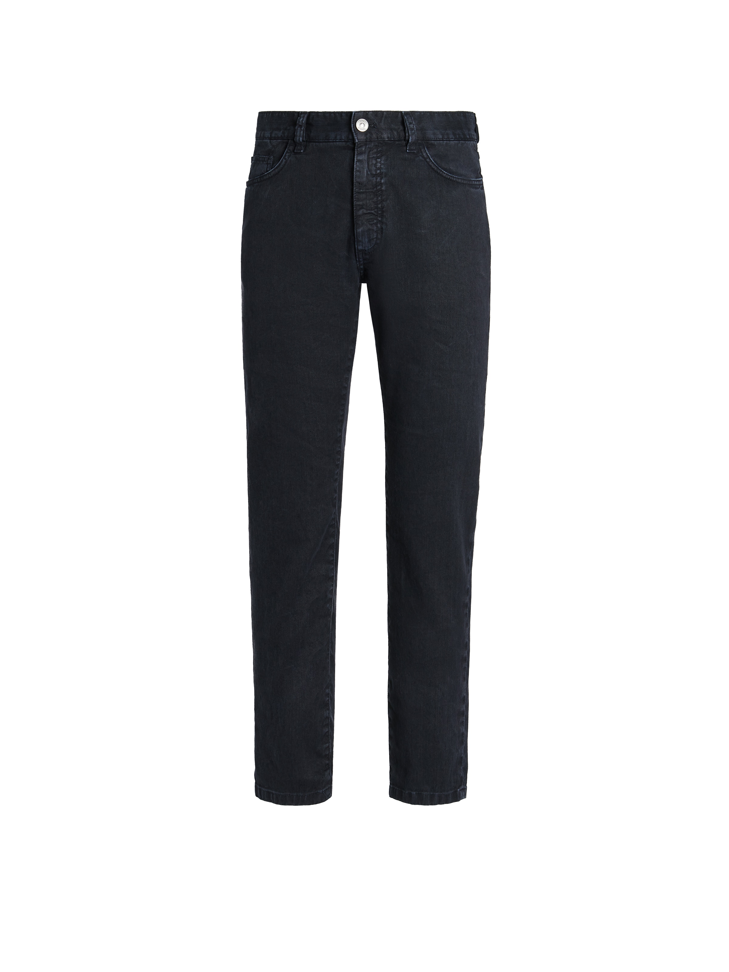 Zegna Navy Blue Stretch Linen And Cotton Jeans