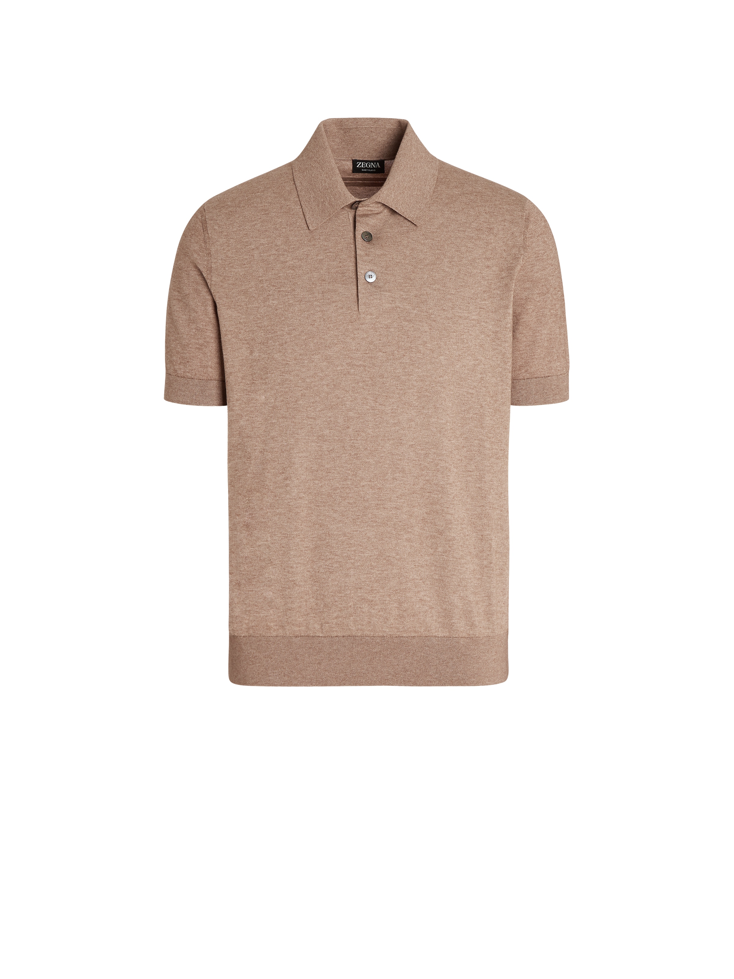 ZEGNA CAMEL BABY ISLAND COTTON AND CASHMERE KNIT SHORT-SLEEVE POLO