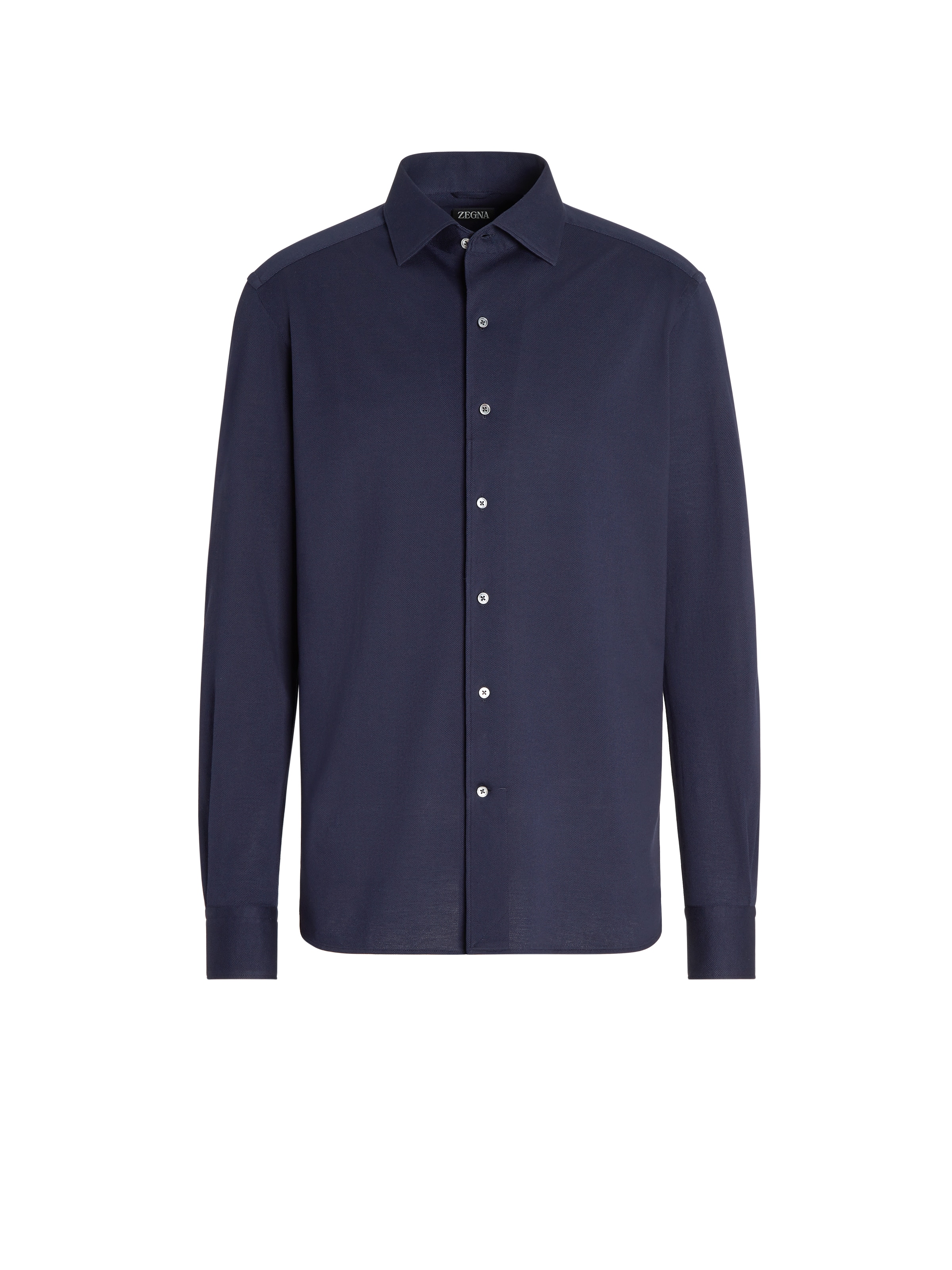 Zegna Navy Blue Pure Cotton Jersey Long-sleeve Shirt