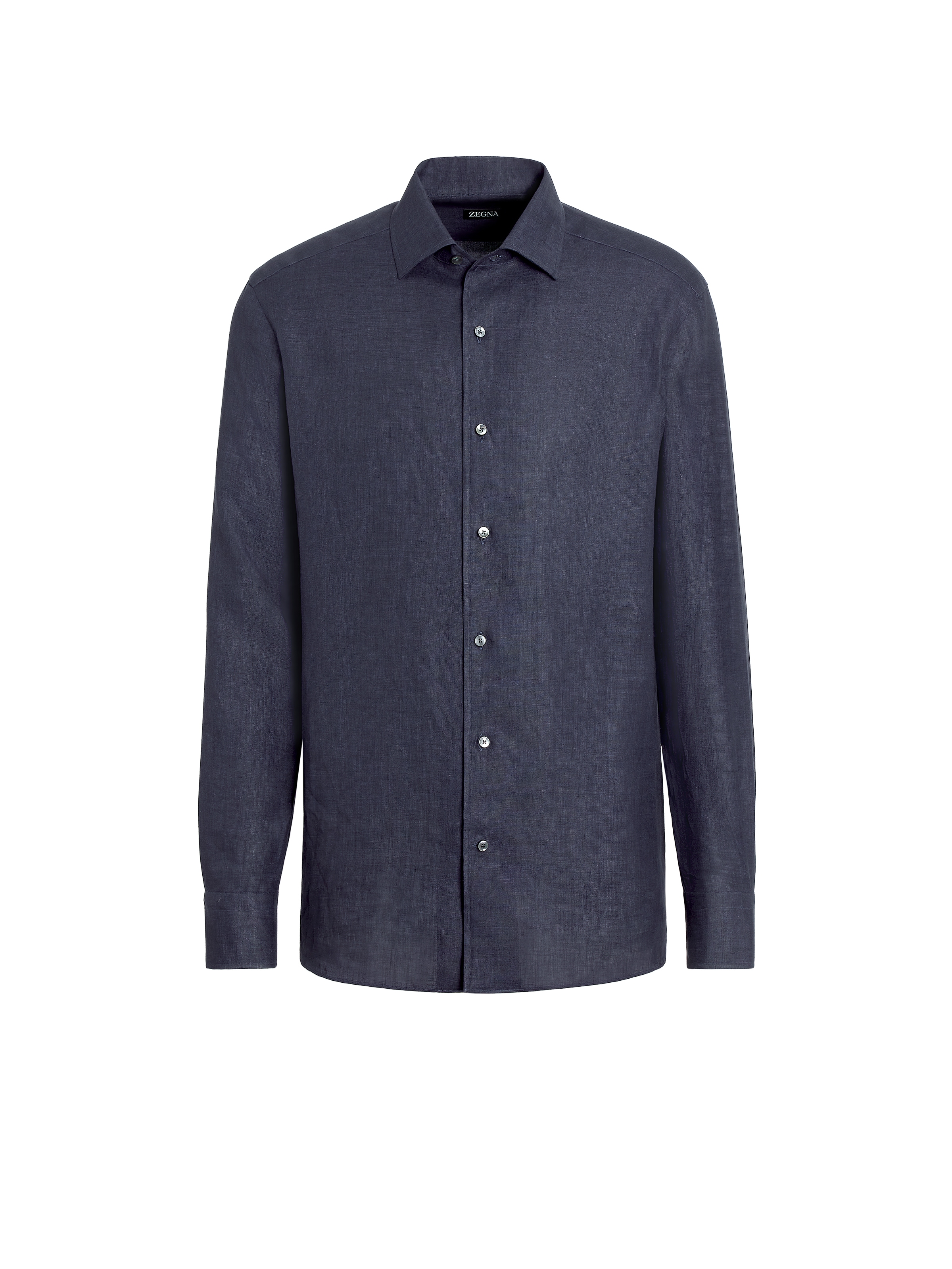 Zegna Chemise Manches Longues En Lin Pur Bleu Marine