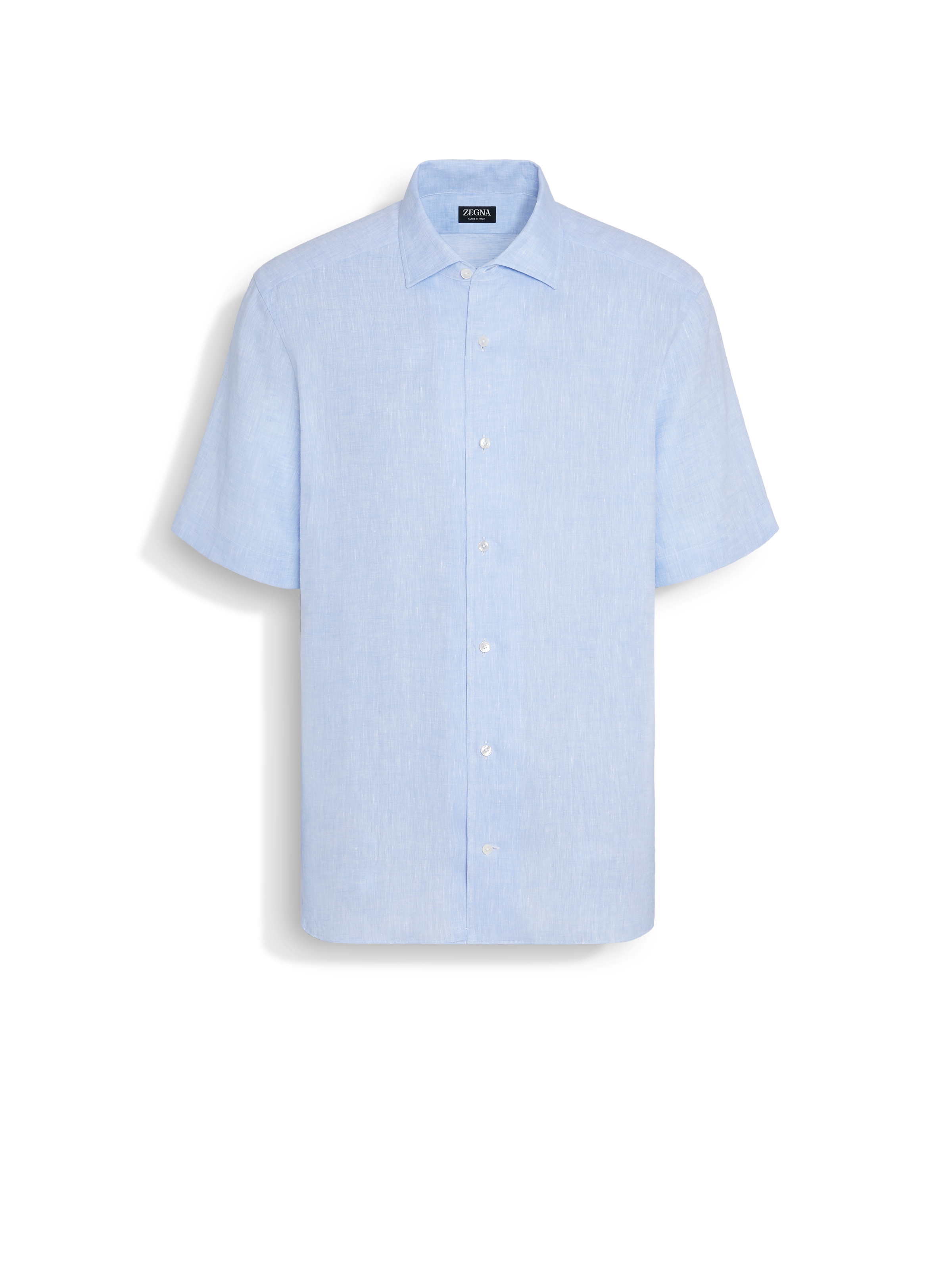 Zegna Short-sleeve Linen Shirt In Light Blue