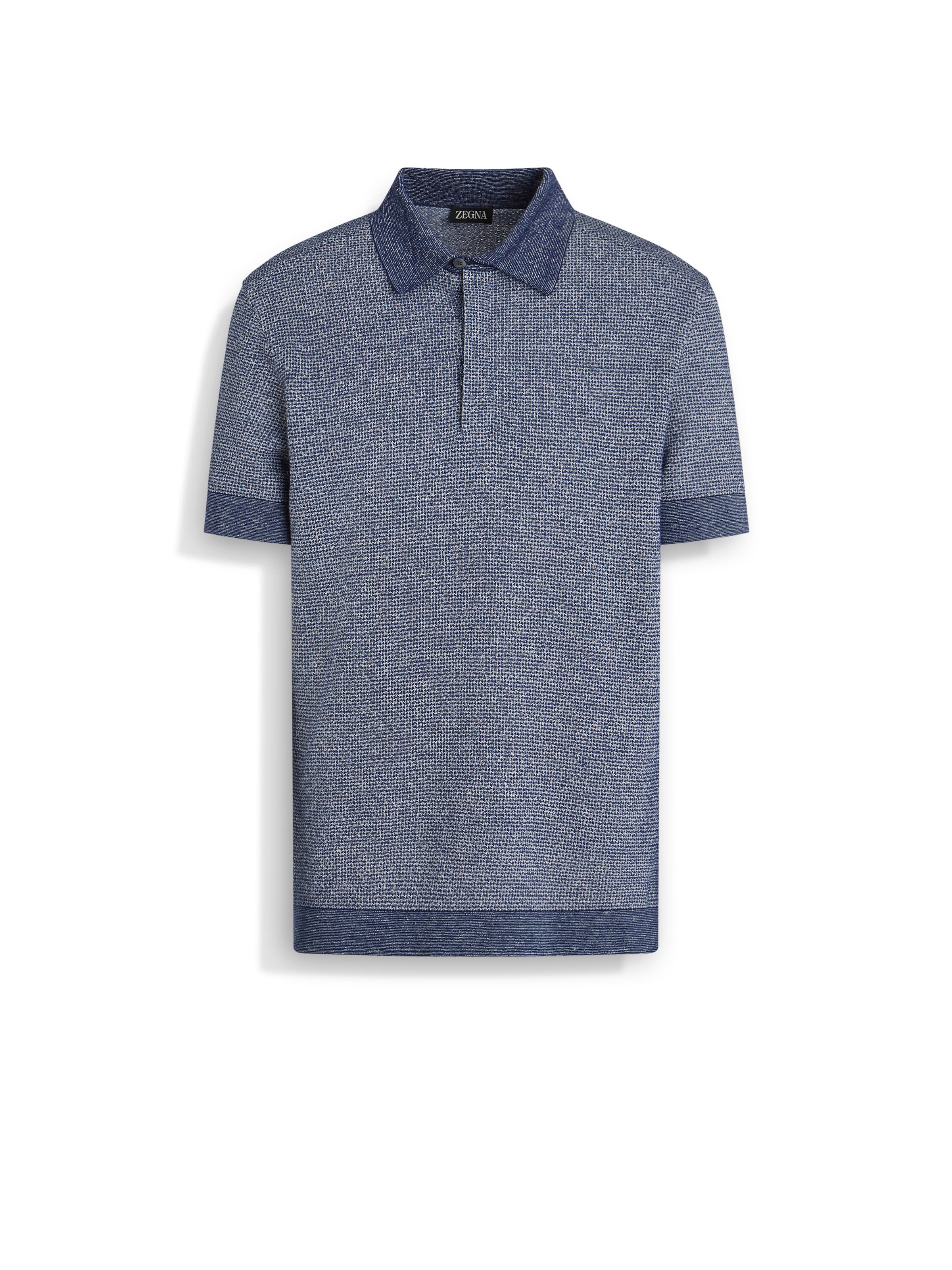 Zegna Utility Blue Cotton Linen And Silk Polo Shirt