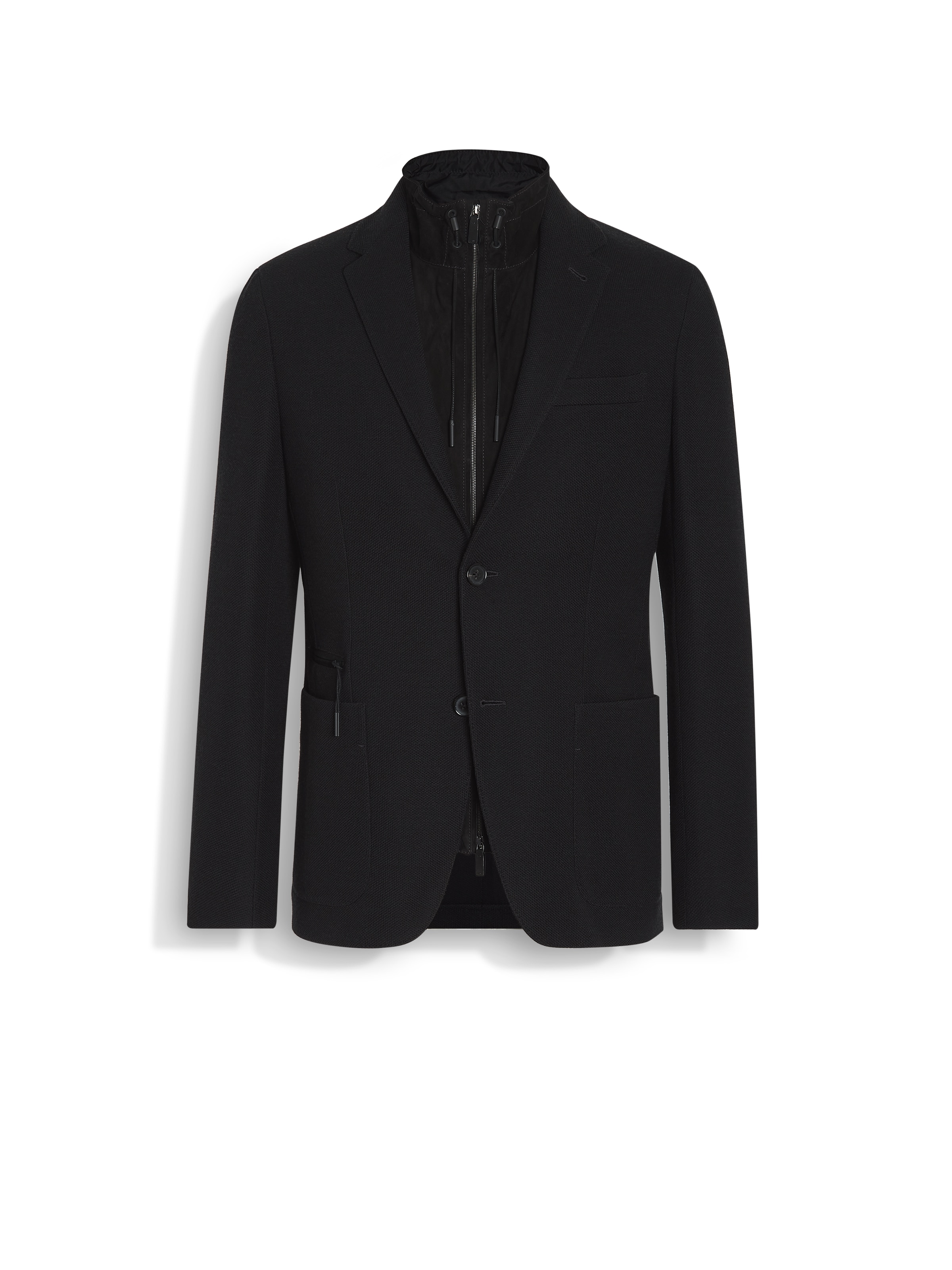 Zegna Black High Performance Jersey Wool Blend Sweater Jacket In Noir