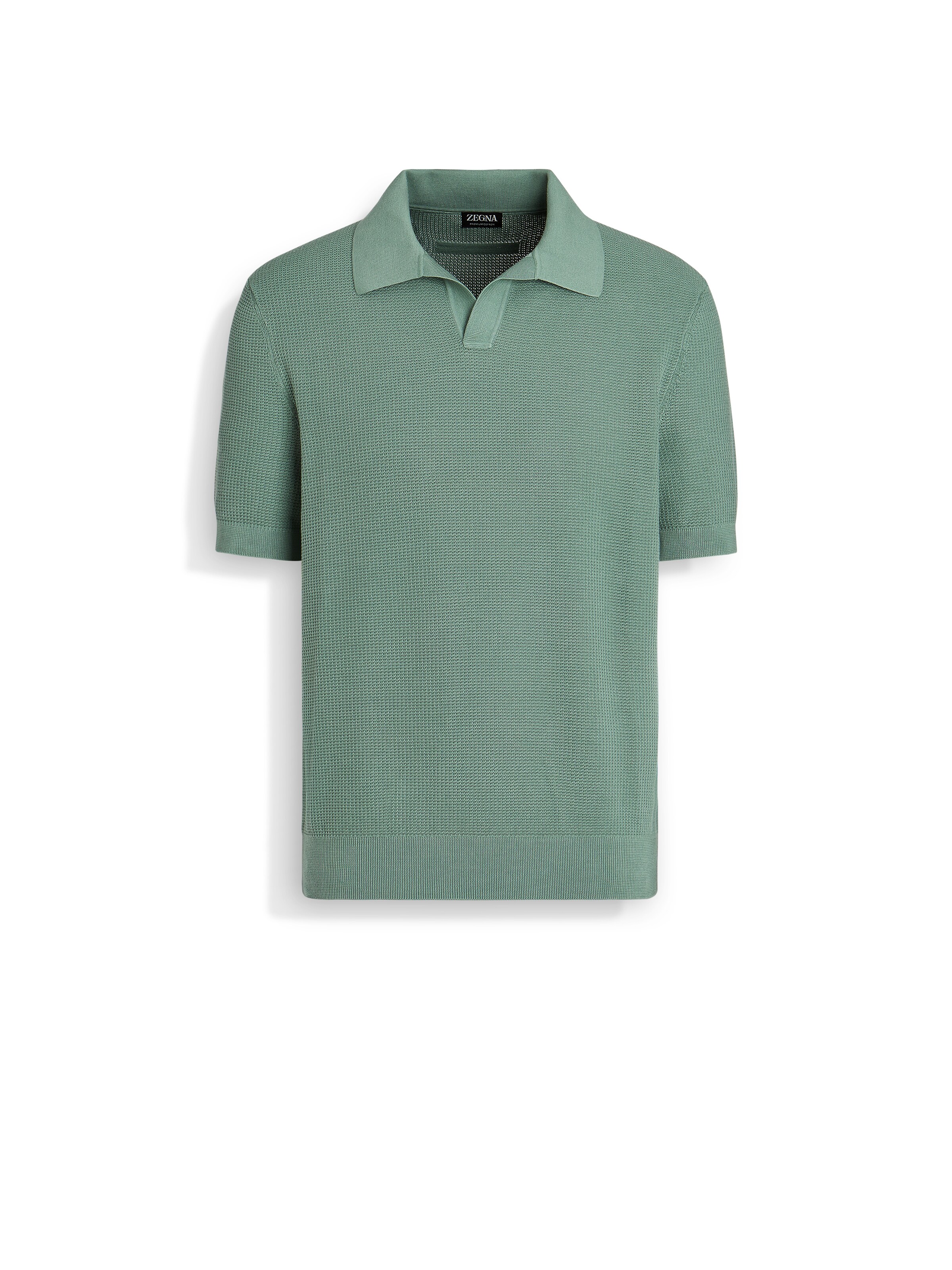 Zegna Waffle Stitch Premium Cotton Polo Sweater In Salbeigrün