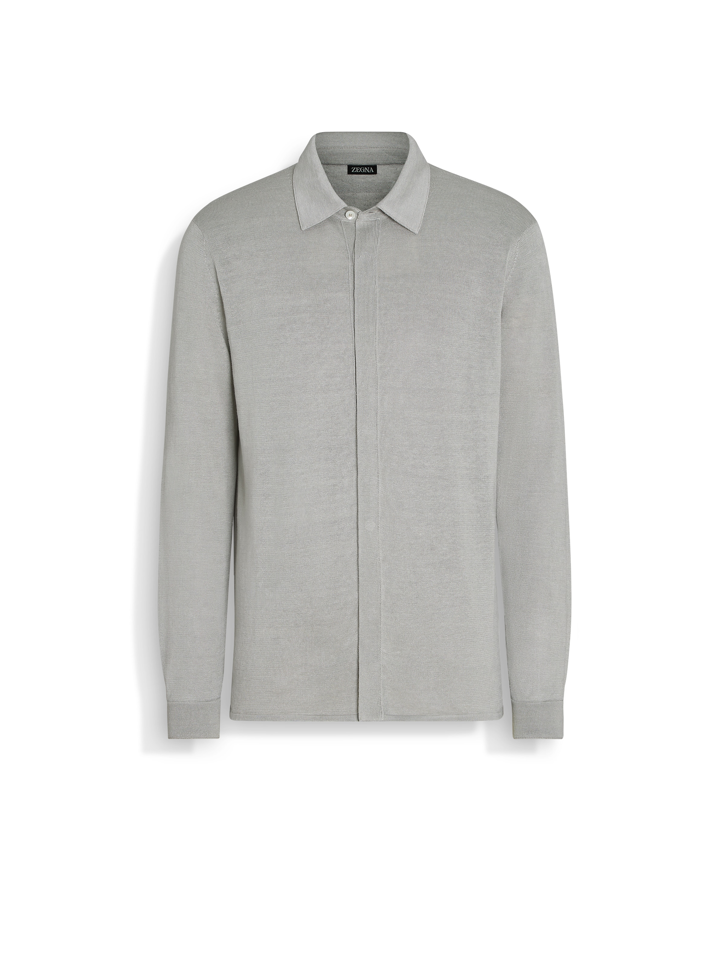 Shop Zegna Light Grey Linen And Silk Shirt