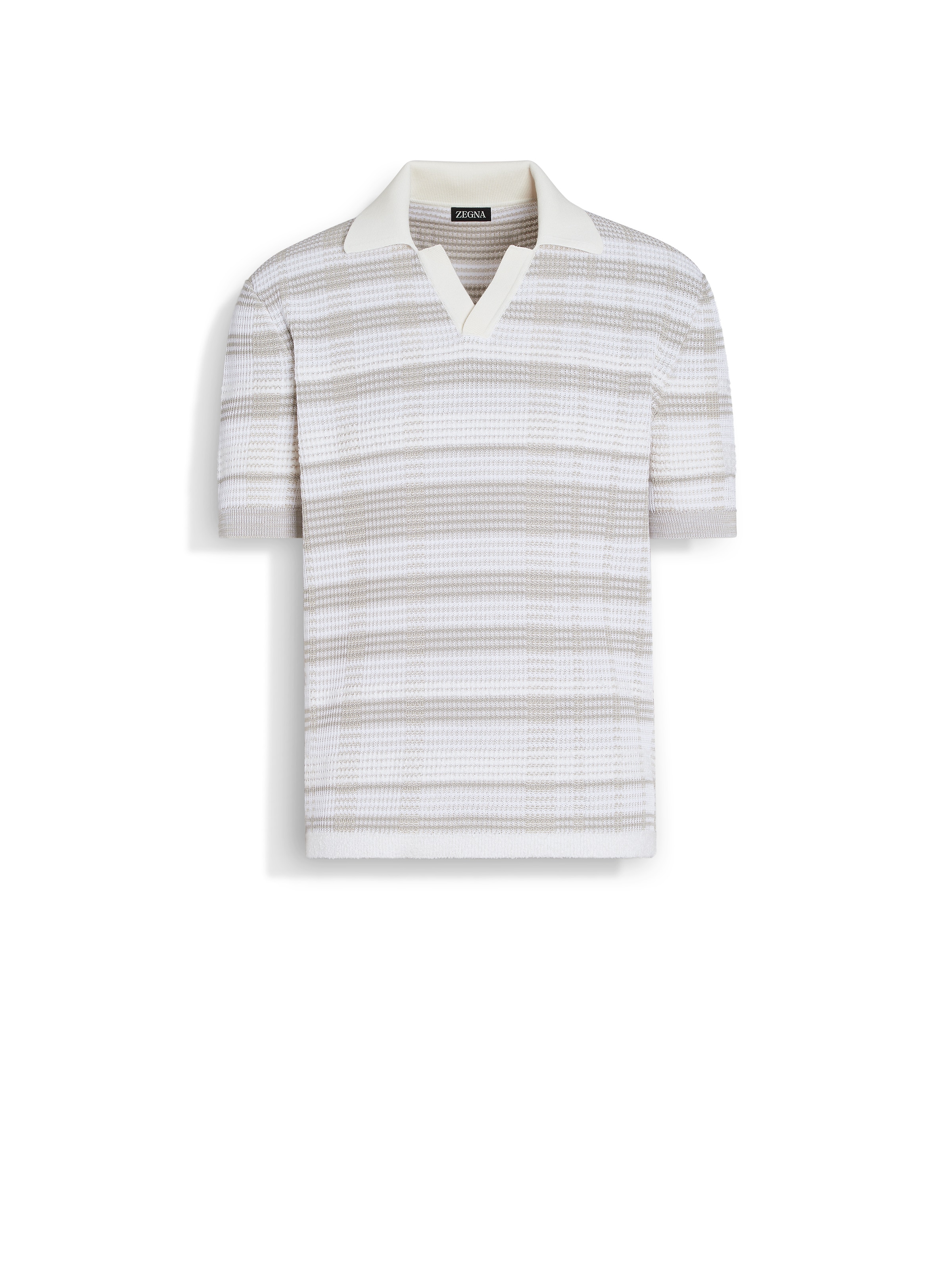 Shop Zegna White And Dark Taupe Cotton And Silk Blend Polo Shirt In White/dark Taupe