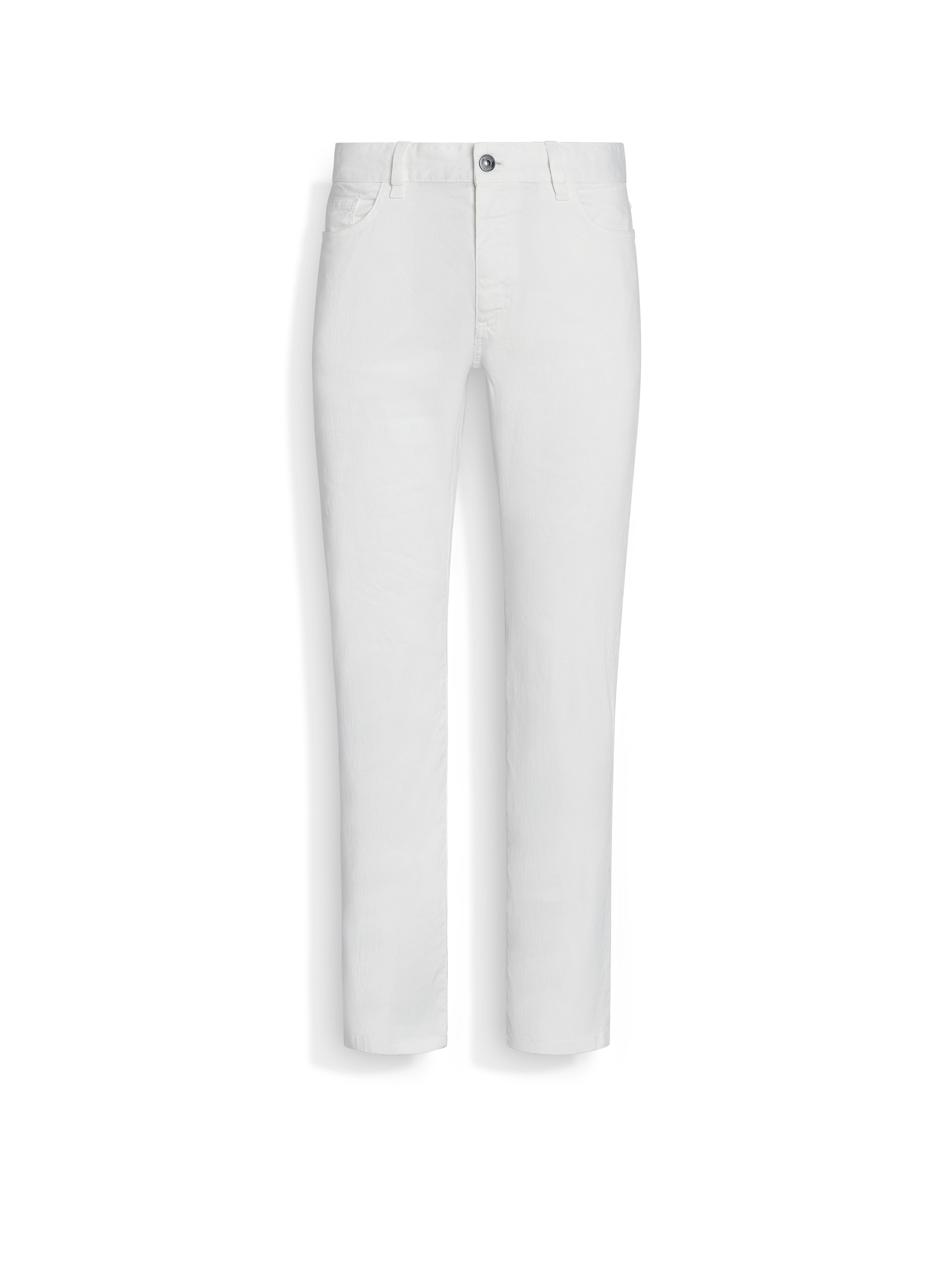 ZEGNA WHITE STRETCH LINEN AND COTTON ROCCIA JEANS 