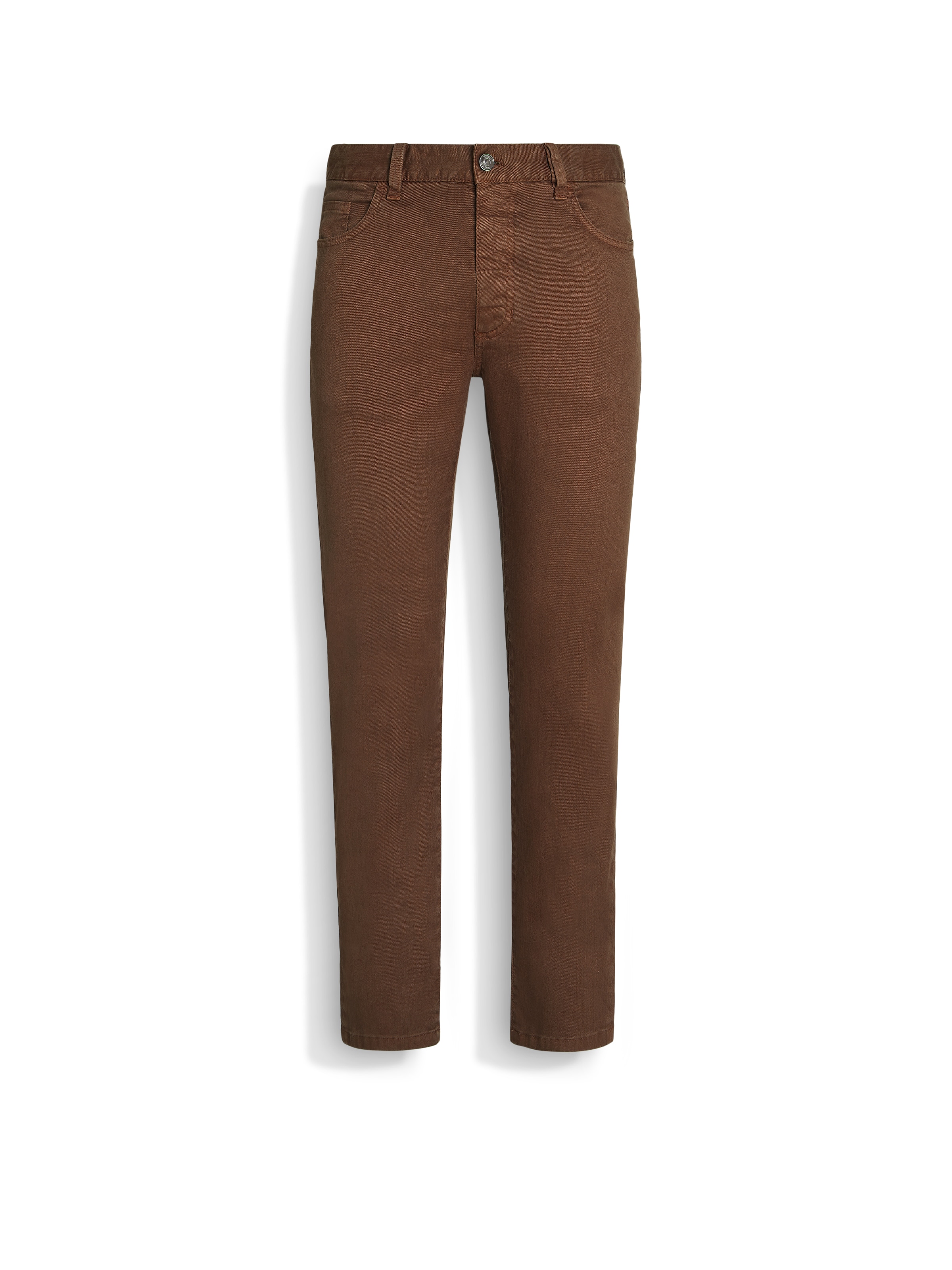 Zegna Tobacco Stretch Linen And Cotton Roccia Jeans In Brown