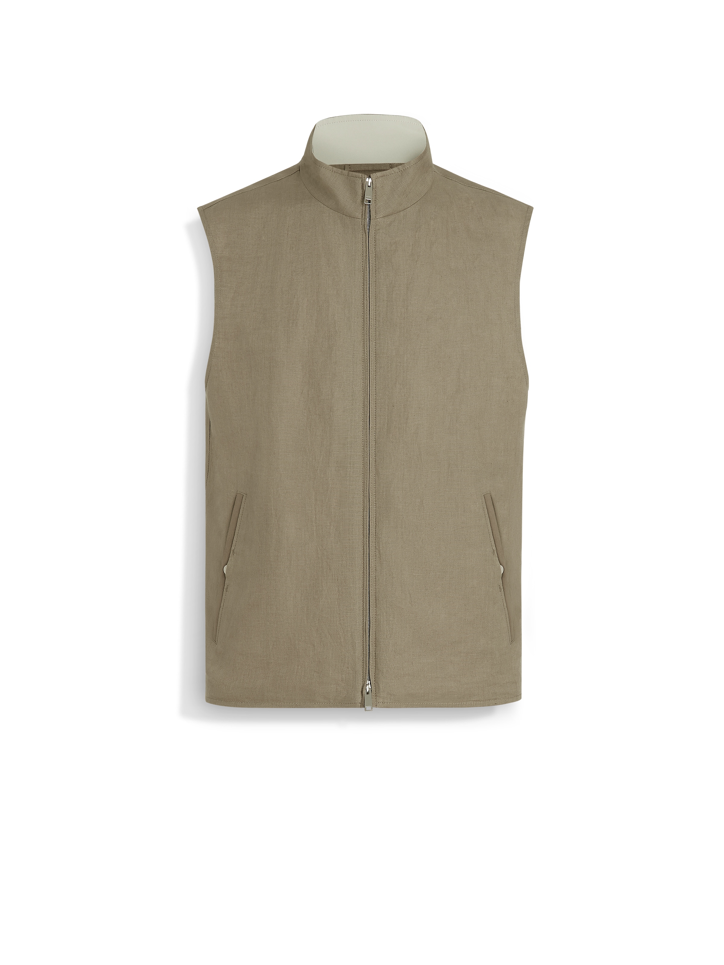 Shop Zegna Oasi Lino Vest In Olive Green