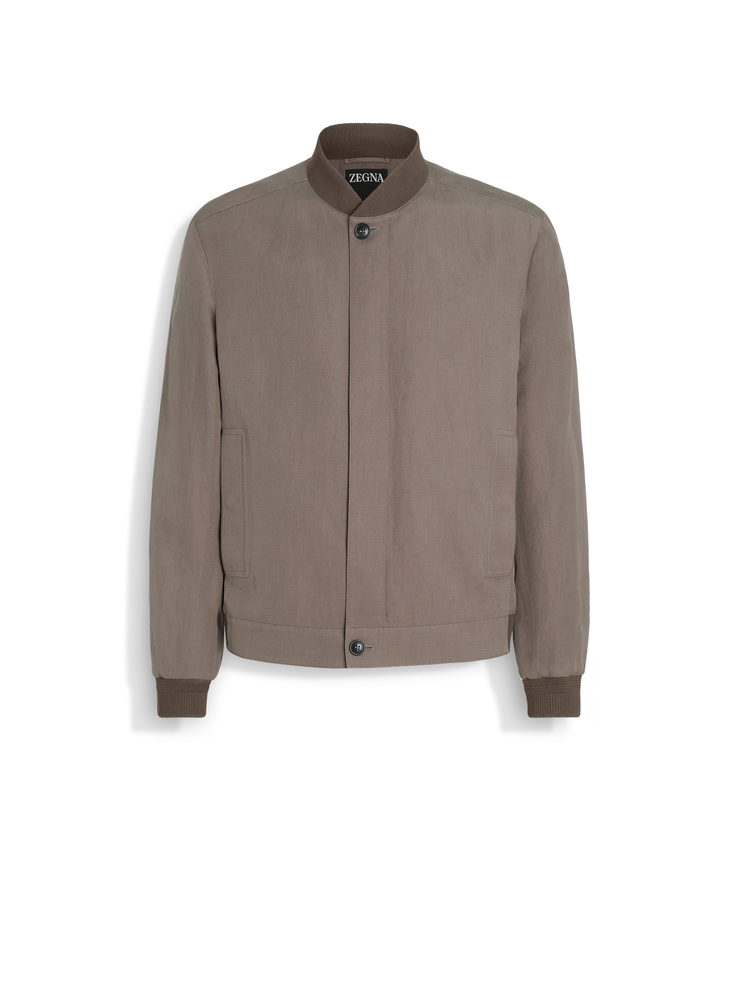 Shop Zegna Silk And Linen Bomber In Dark Taupe