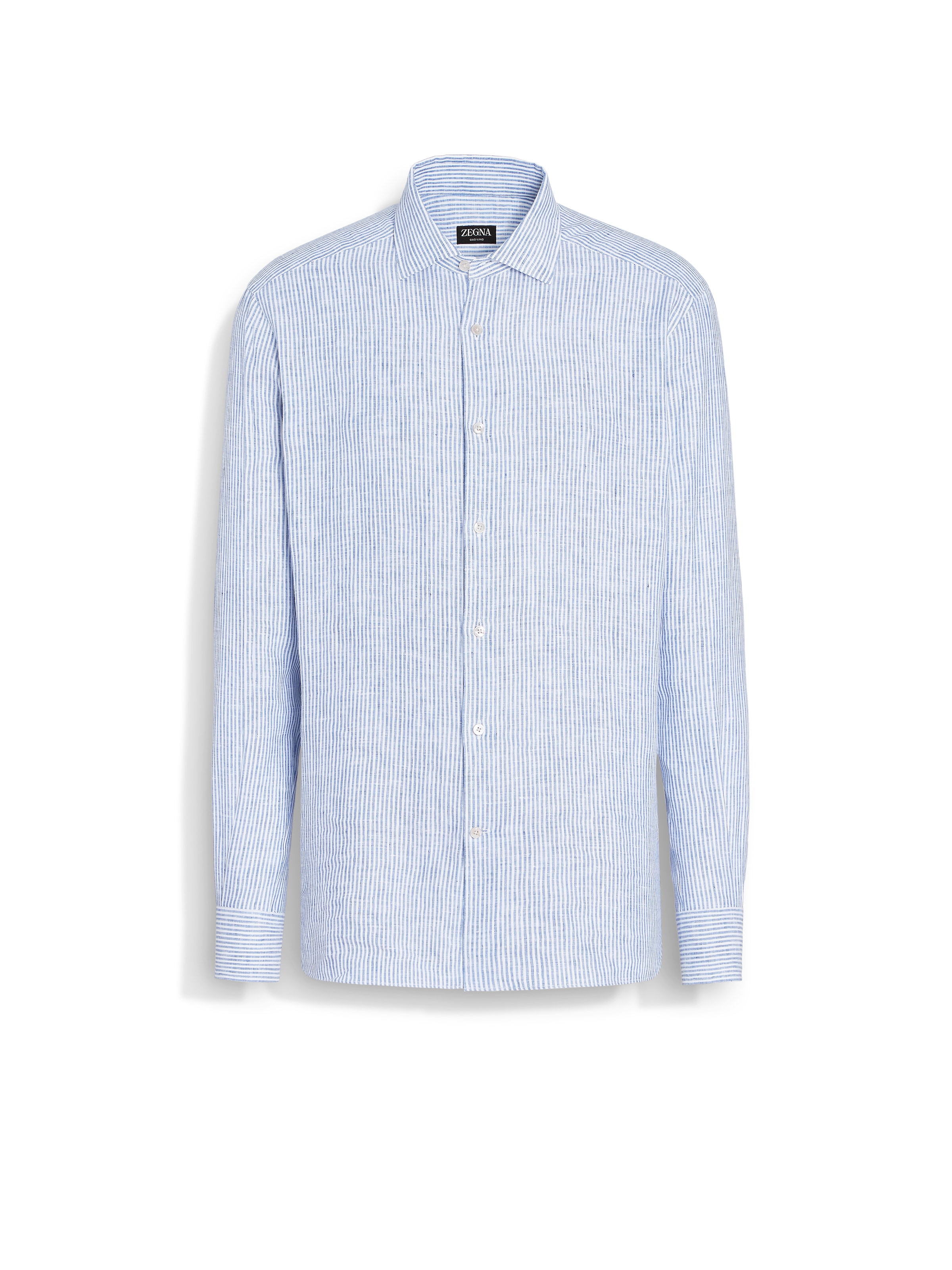 Zegna Stripe Oasi Linen Button-up Shirt In White/light Blue