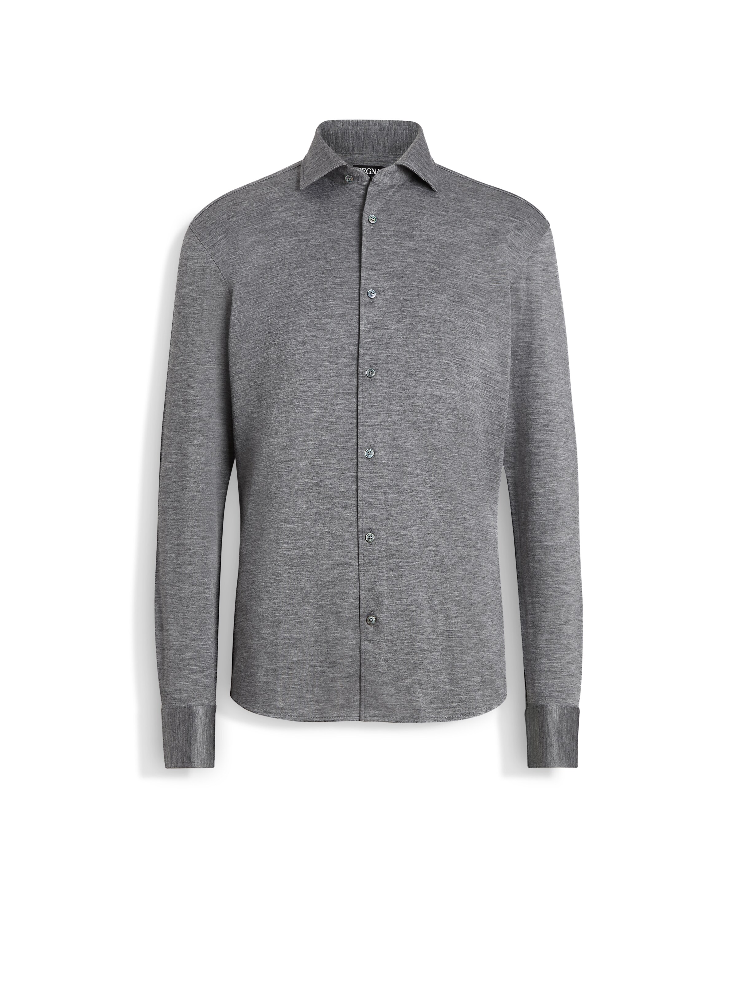 Zegna Phillip Button Front Shirt In Grey Mélange