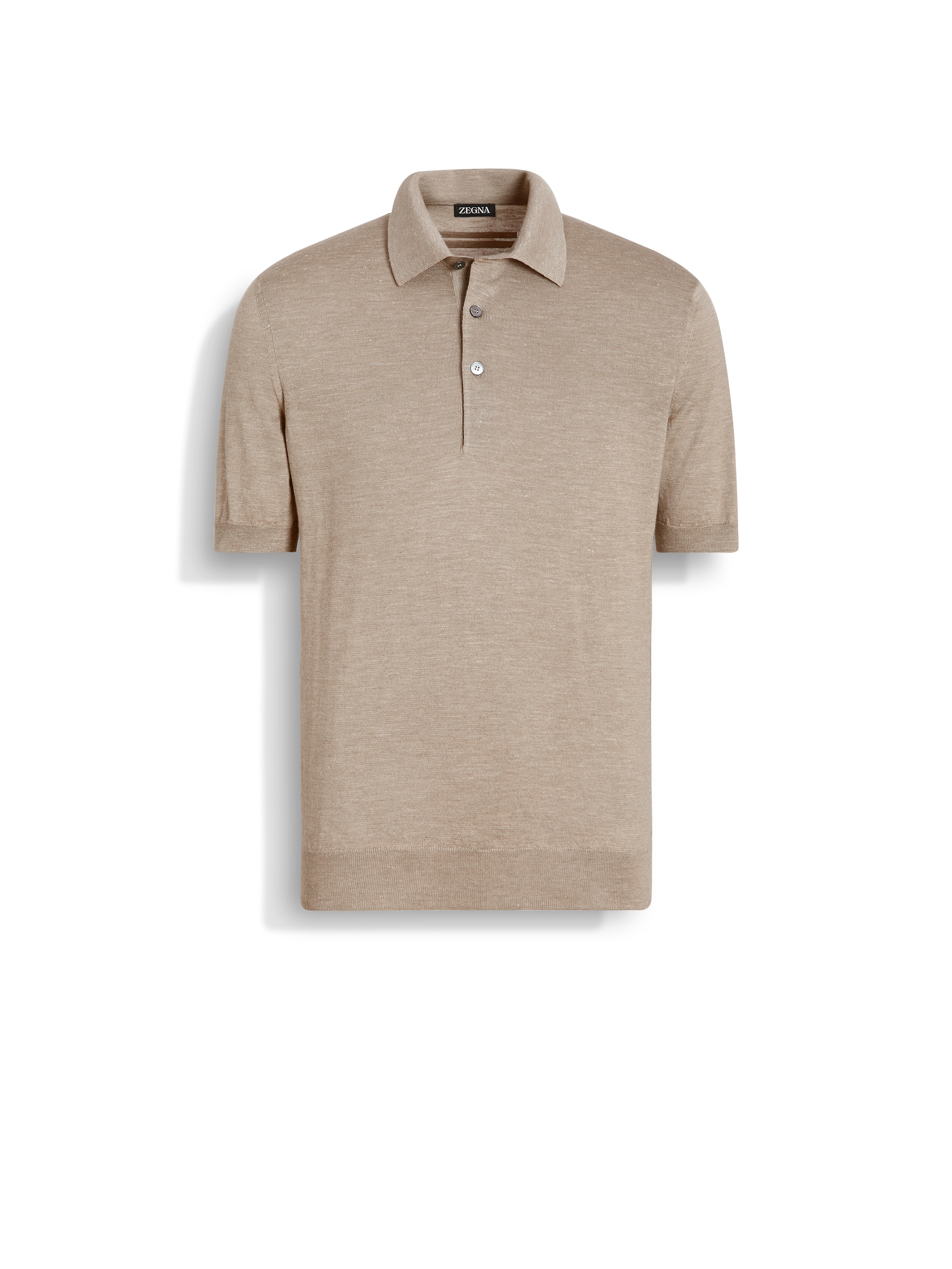 Zegna Light Taupe Mélange Silk Cashmere And Linen Polo Shirt