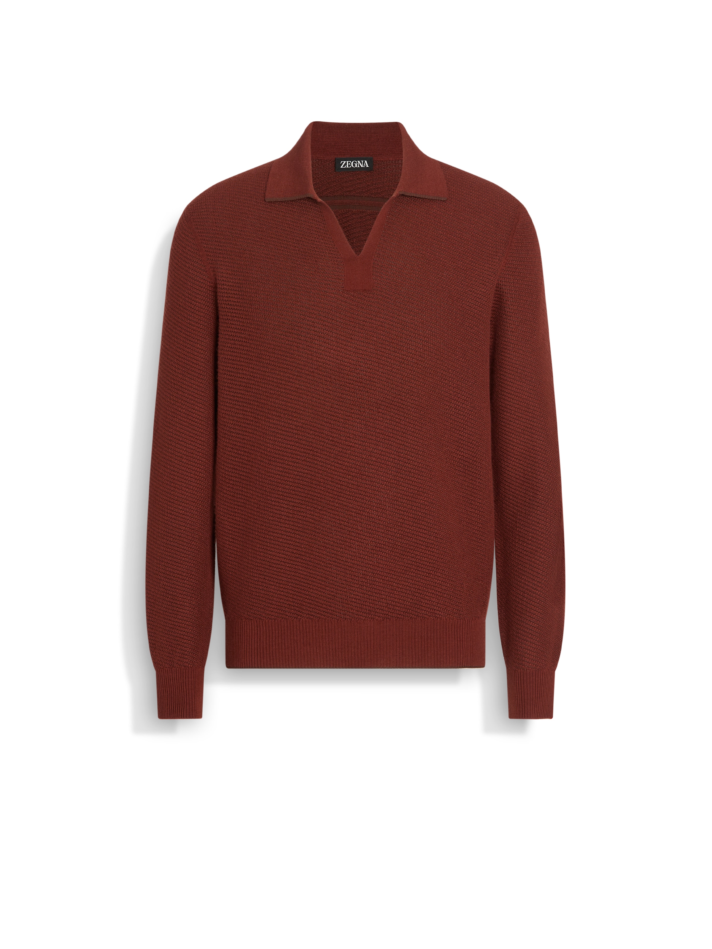Zegna Textured Silk And Cashmere Polo Sweater In Brick Red