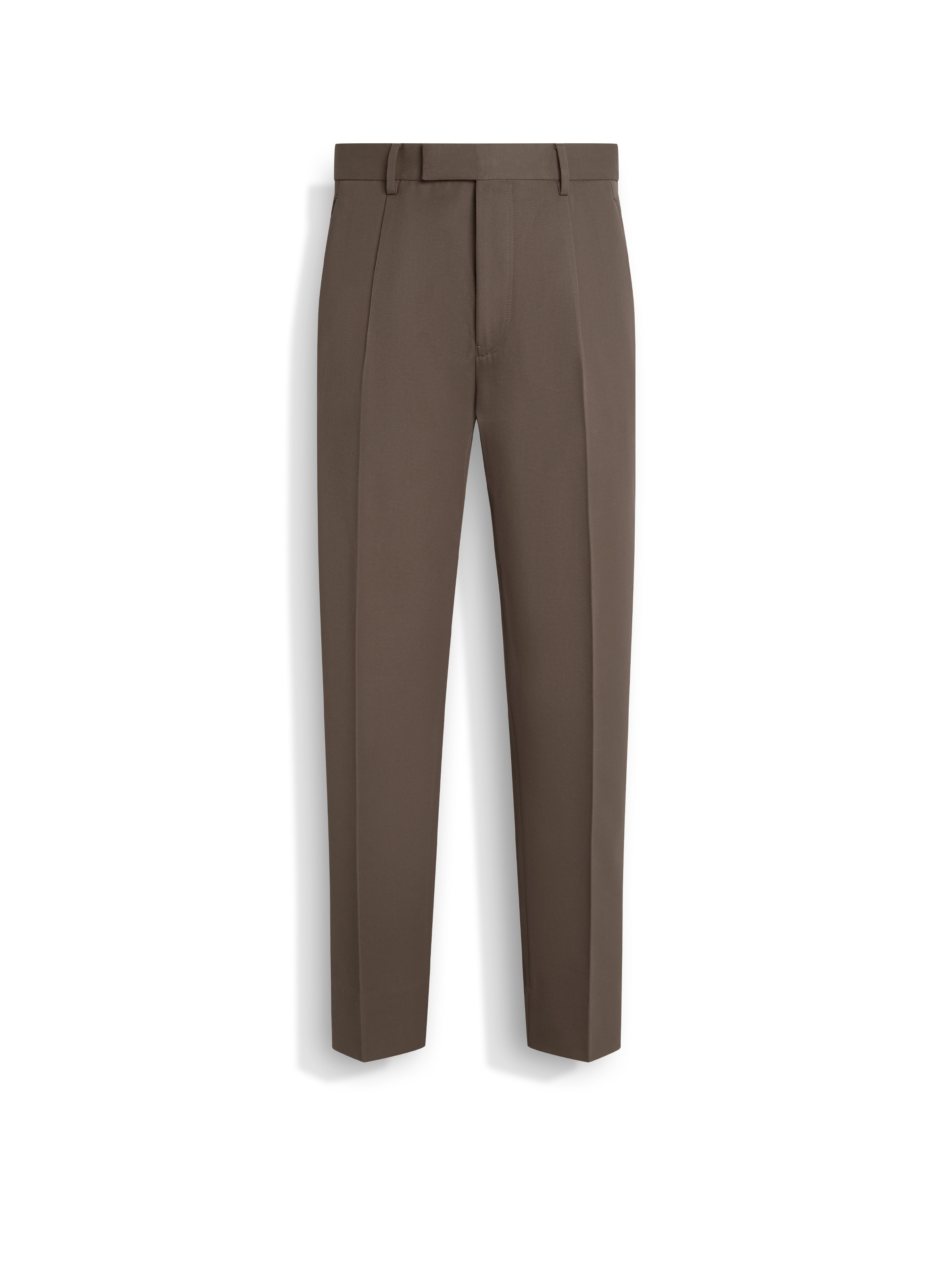 ZEGNA PANTALON EN COTON ET LAINE TAUPE FONCÉ