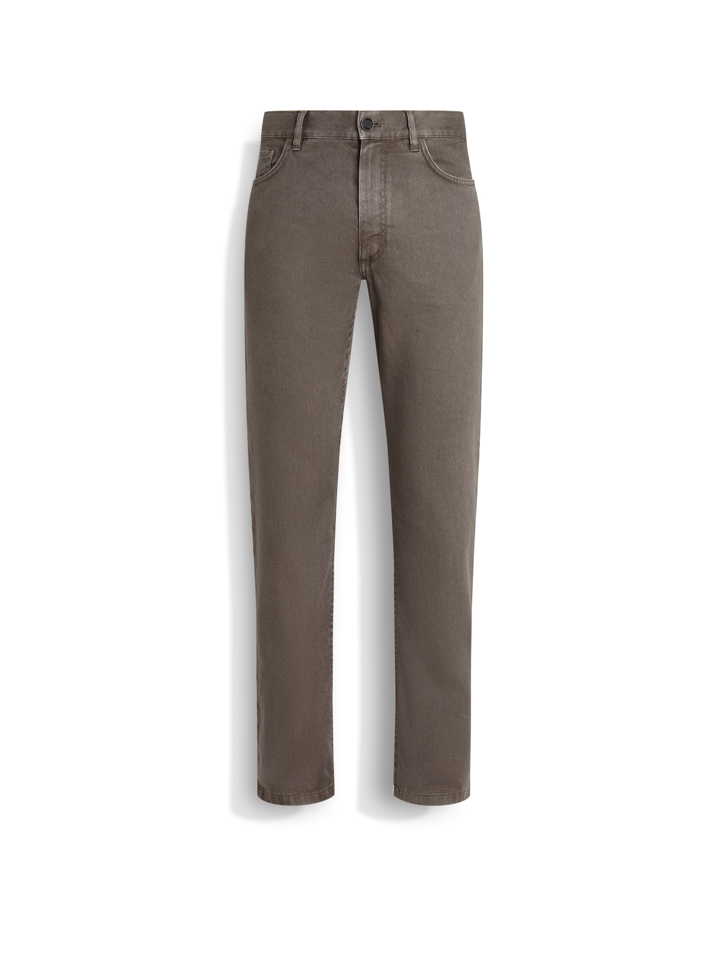 Shop Zegna Dark Taupe Stretch Cotton And Linen Roccia Jeans In Taupe Foncé