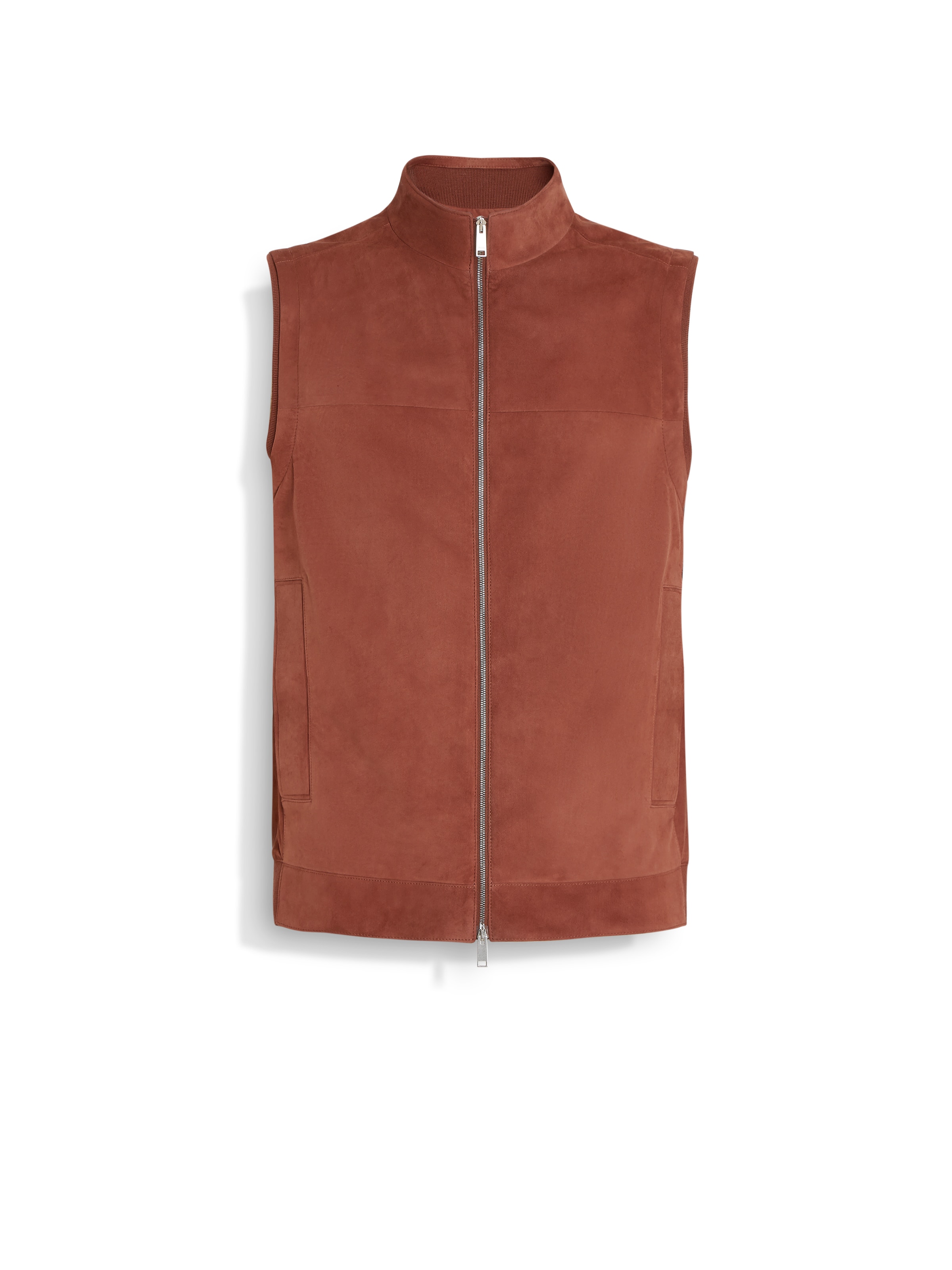 Shop Zegna Gilet Sans Manches En Cuir In Rouge Brique