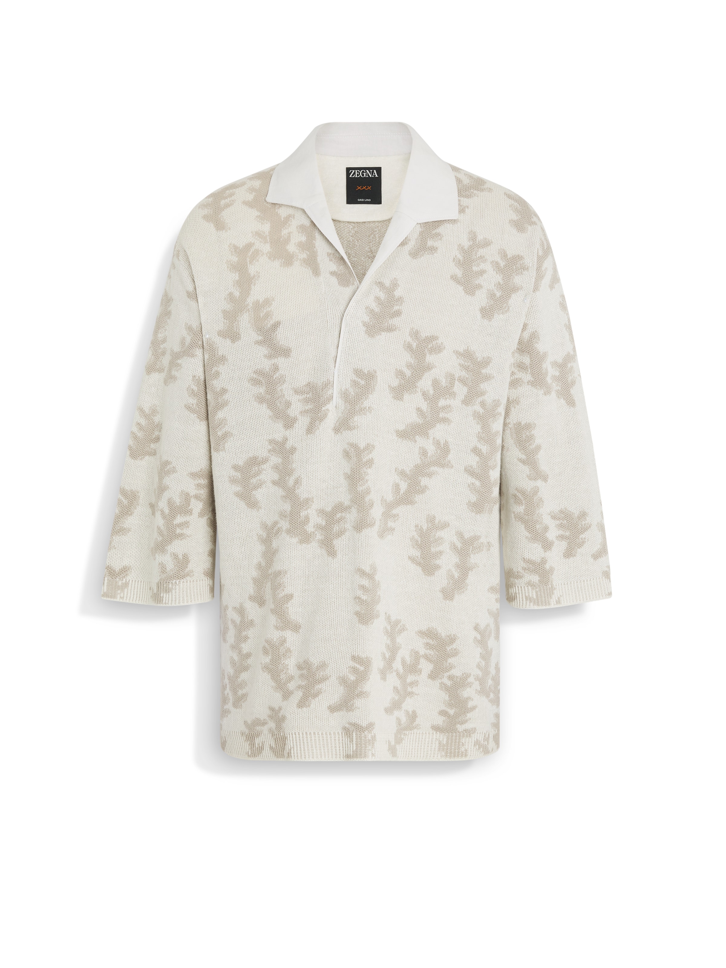 Zegna Oversize Linen Polo Shirt Embroidery In White/light Beige