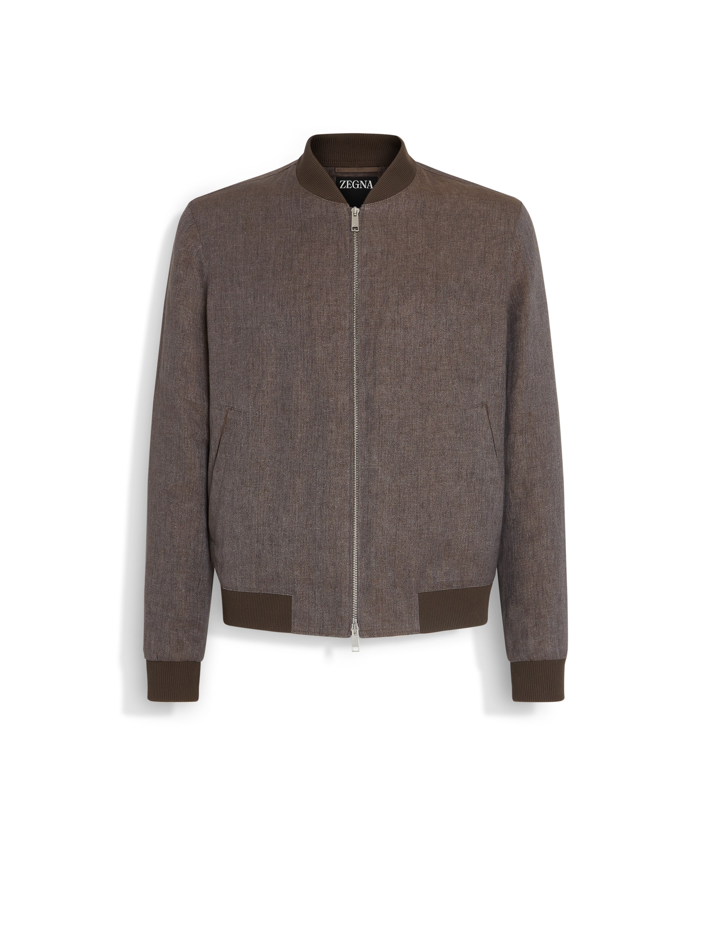 Zegna Bomber En Oasi Lino In Taupe Foncé