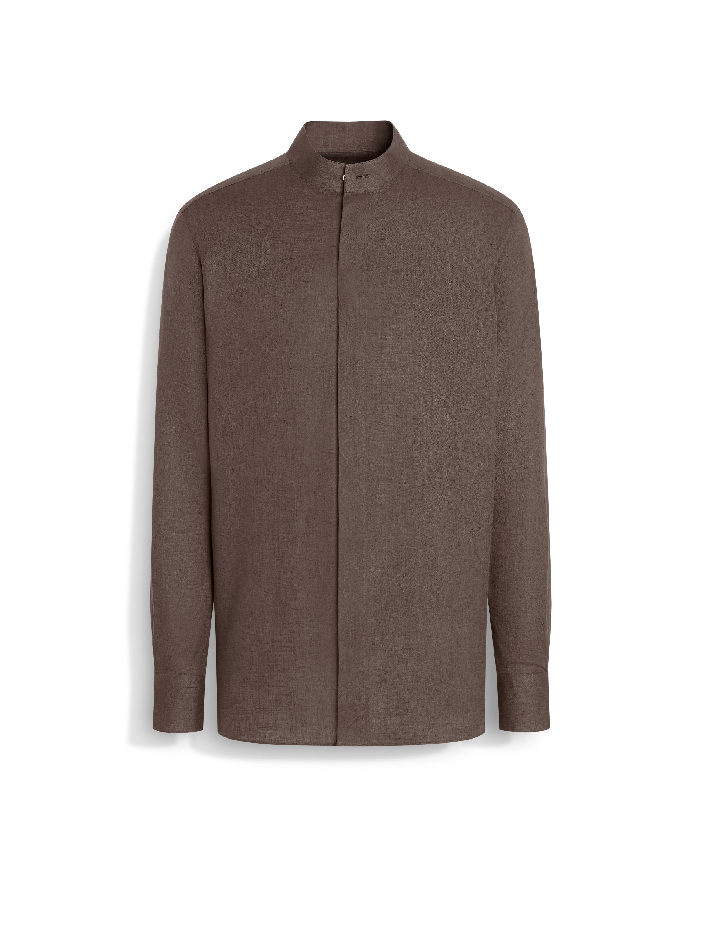 Shop Zegna Chemise En Oasi Lino In Taupe Foncé