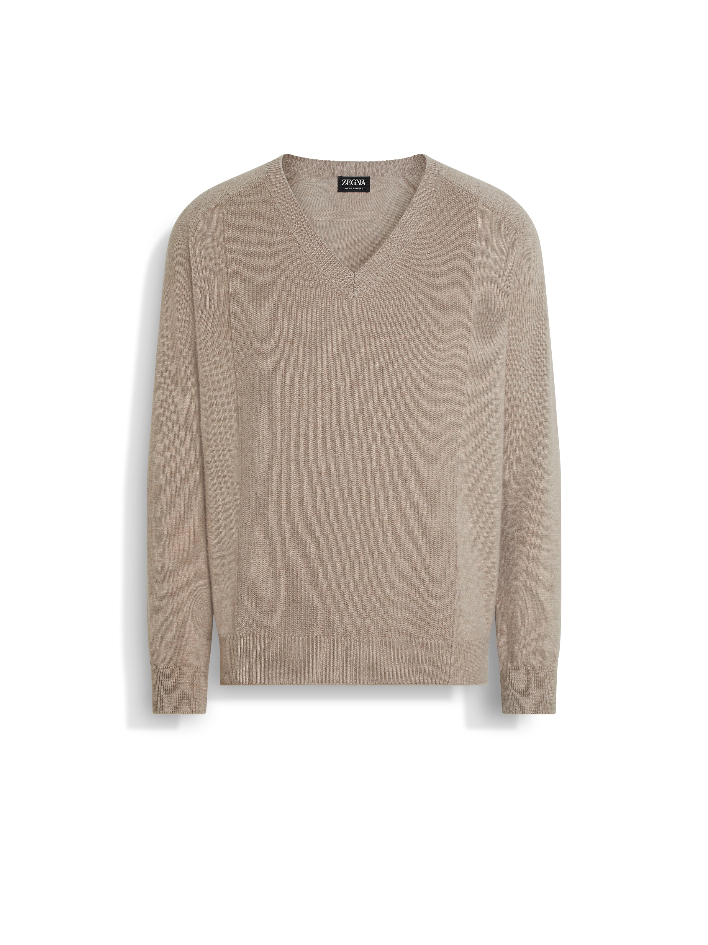Zegna Oasi V-neck Ribbed Cashmere Sweater In Brown