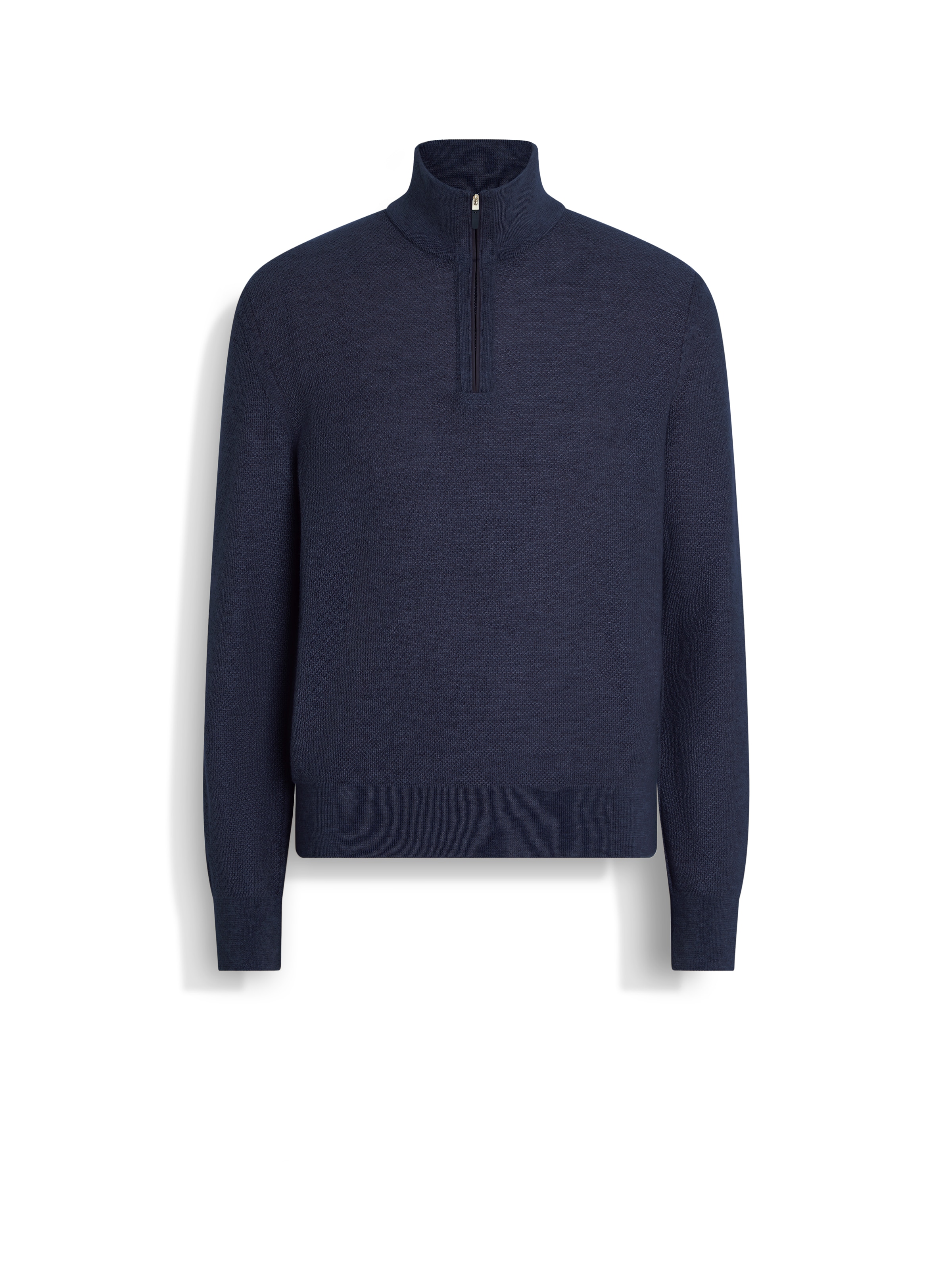 Zegna Ink Blue Oasi Cashmere Zip Mock Neck