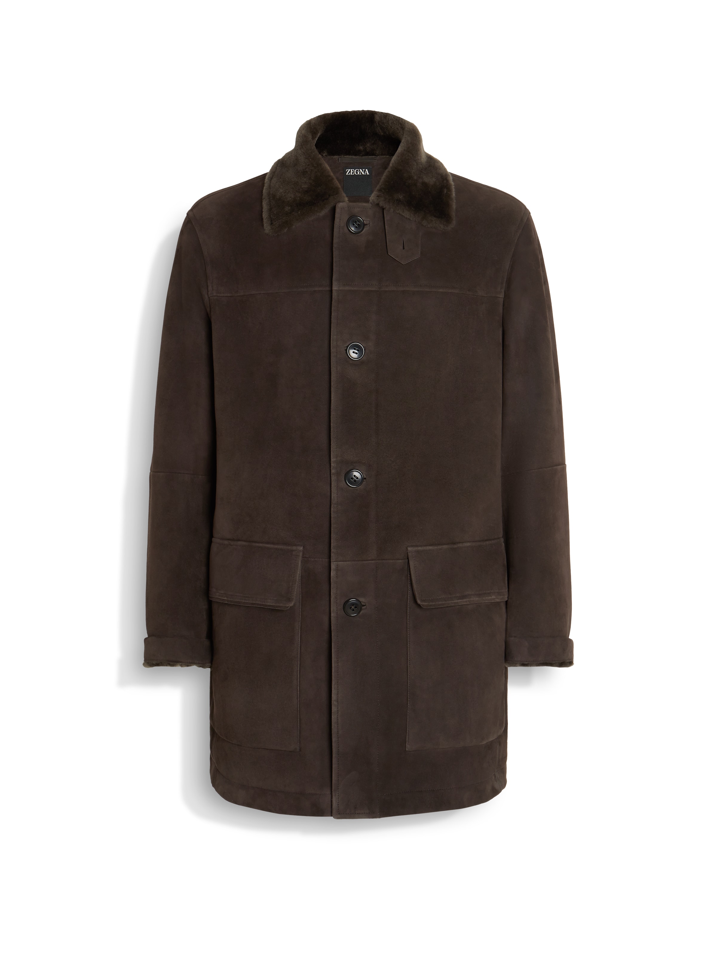 Zegna Shearling-collar Suede Coat In Brown