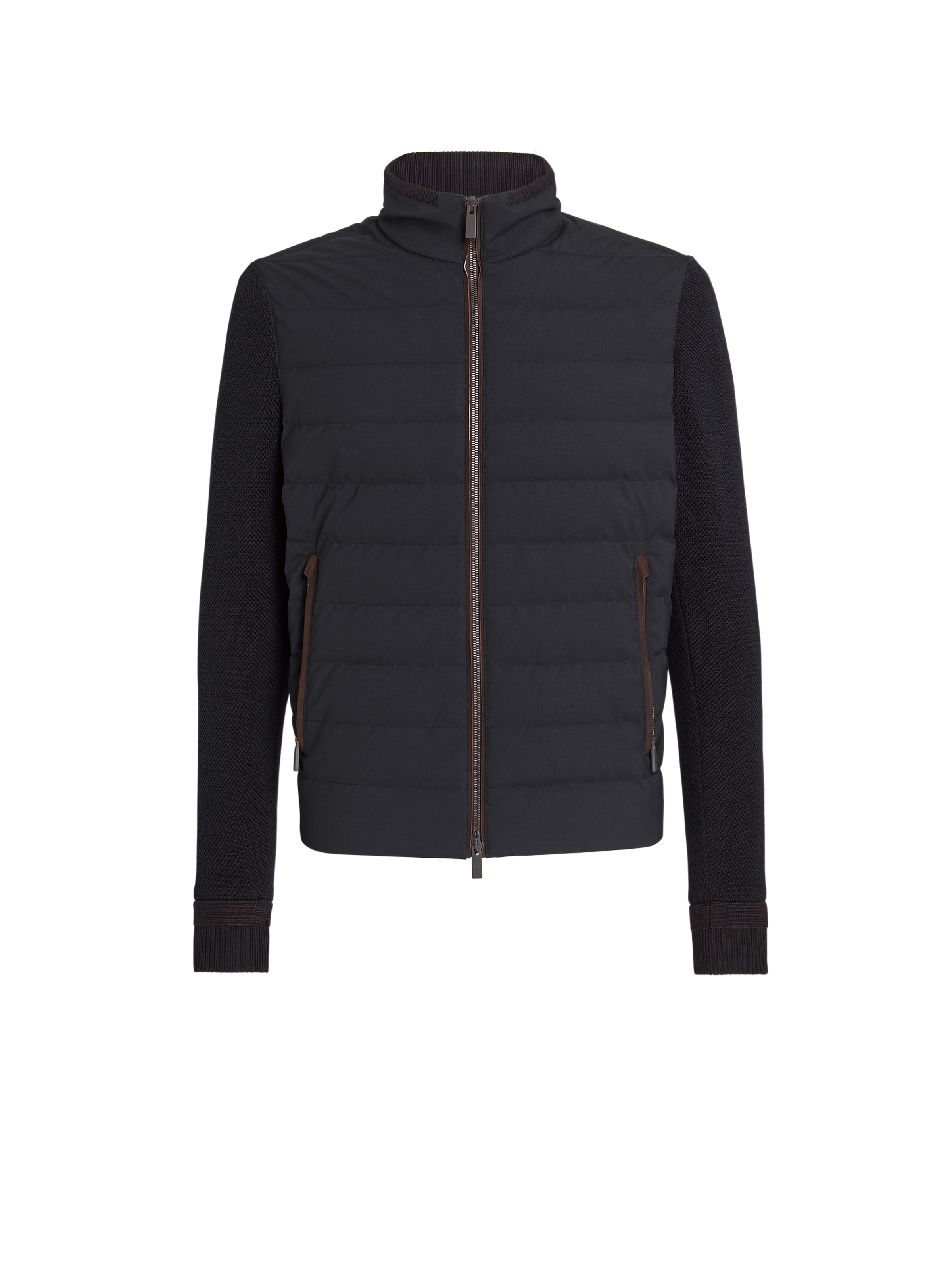 Zegna Trofeo Elements Wool And Cotton Hybrid Short Jacket In Navy Blue