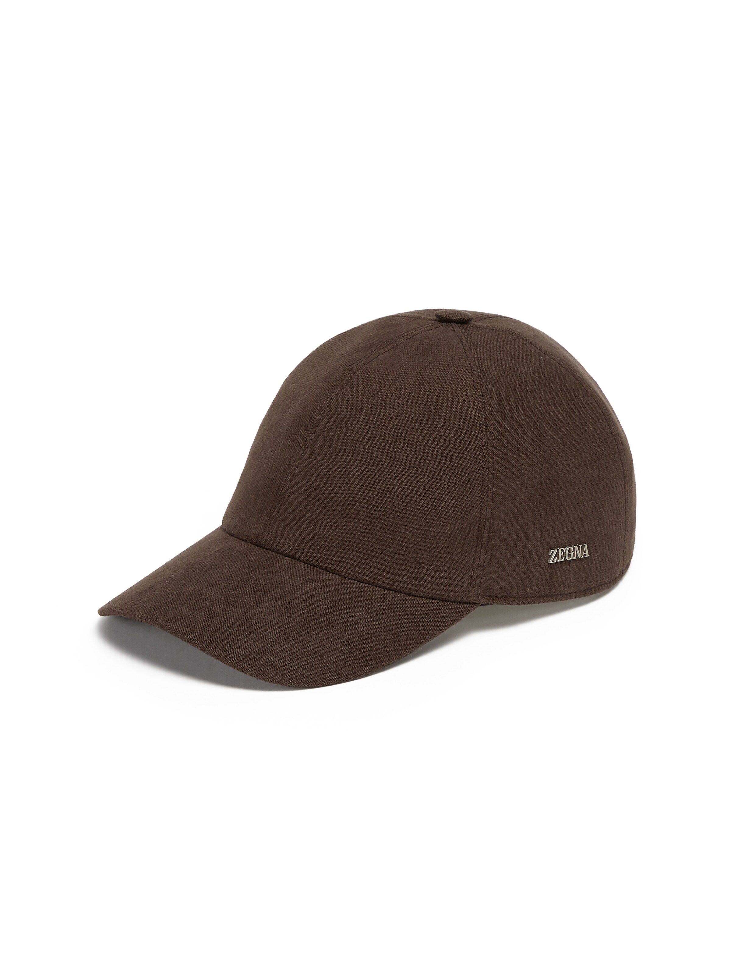Zegna Logo-plaque Linen Baseball Cap In Marron Foncé
