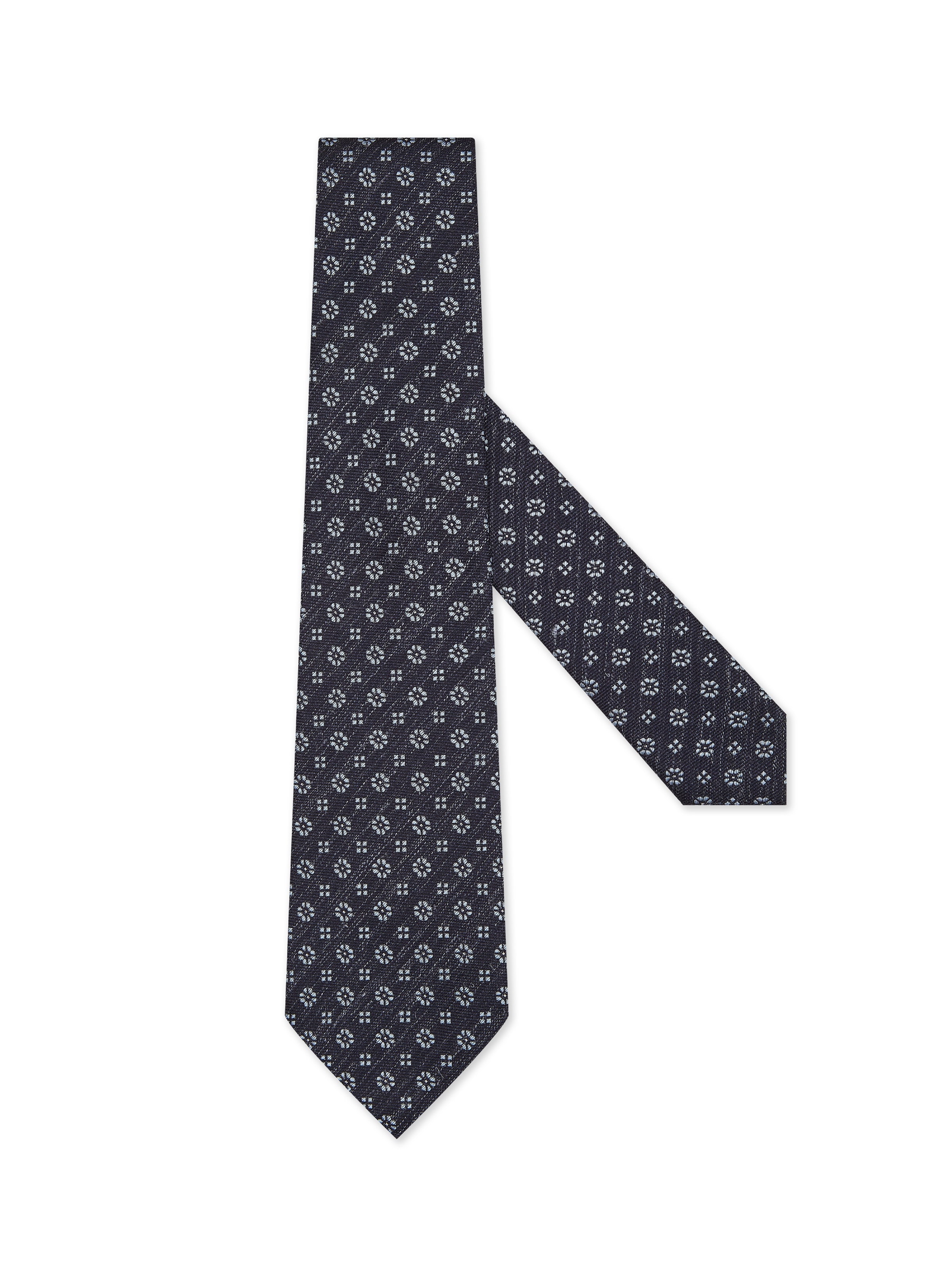 Zegna Navy Blue Silk And Linen Tie